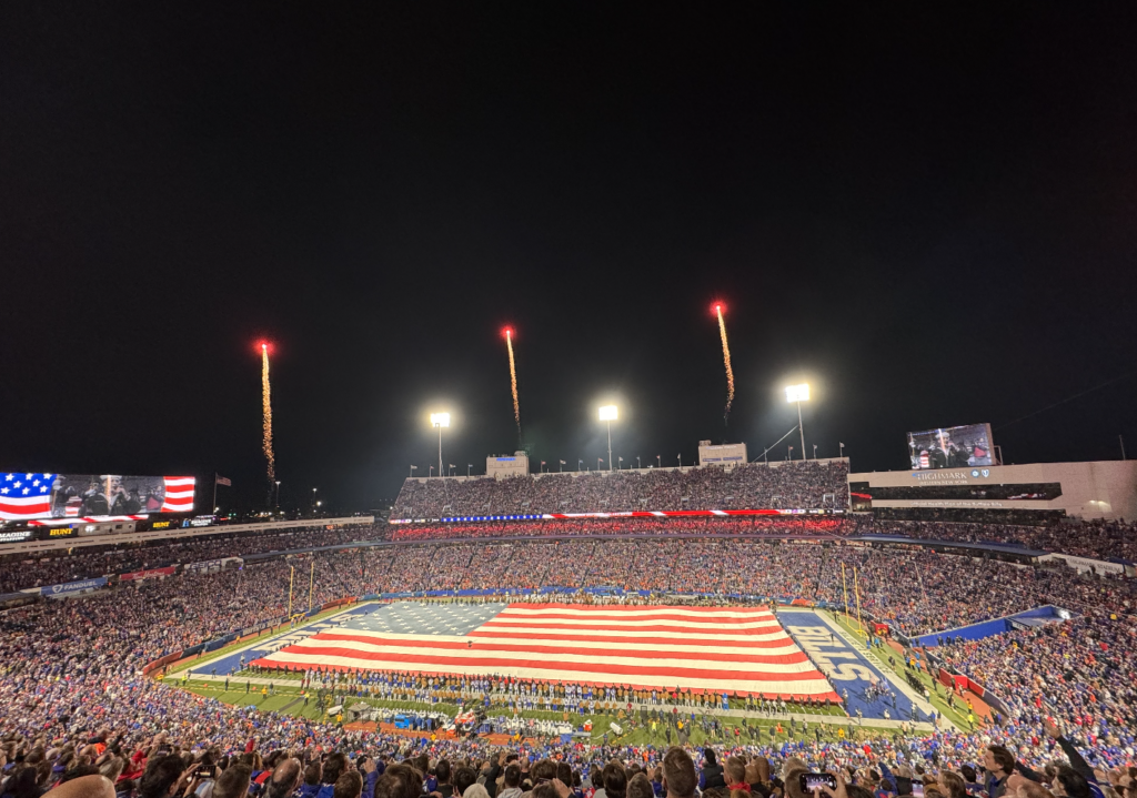 A broncos game at a football stadium